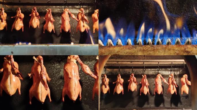 炉火烤制烤鸭，视频素材