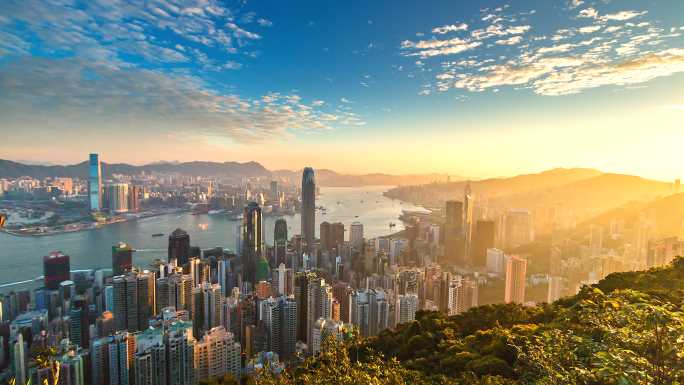 香港市维多利亚港4K空中延时鸟瞰图