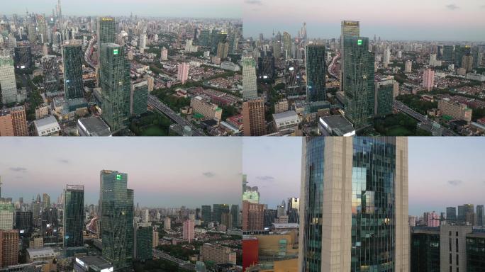 4K原素材-航拍上海静安区城市景观
