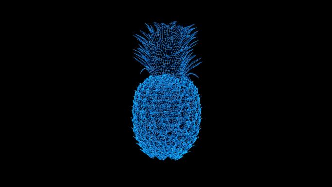 蓝色线框全息科技菠萝动画视频素材带通道