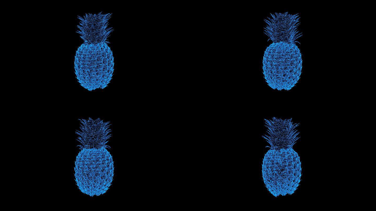 蓝色线框全息科技菠萝动画视频素材带通道