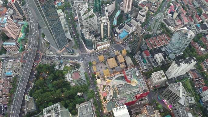 4K原素材-航拍南京西路静安寺商圈高楼