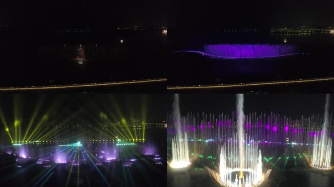 唐山南湖水幕喷泉开场航拍