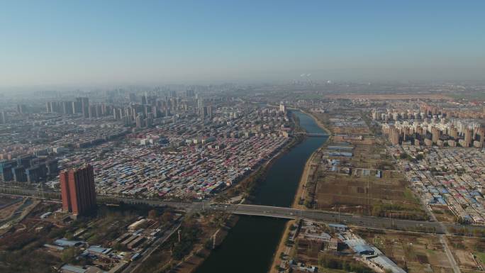 河流城市建筑桥航拍远景