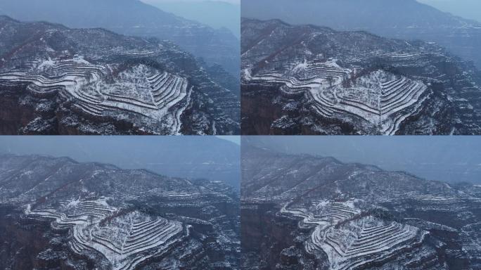 太行山大峡谷雪景航拍山川层叠