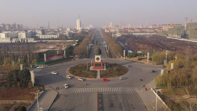 鹤壁地标性建筑马踏飞燕航拍全景推近