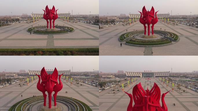 鹤壁东站地标性建筑群鹤雕像航拍