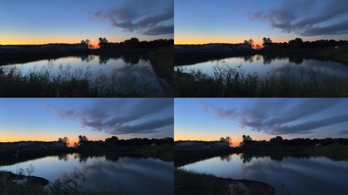 原创拍摄清晨静谧的村庄池塘