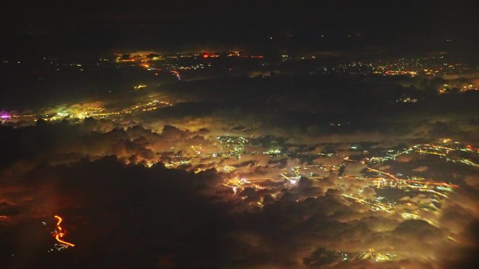 飞机上航拍城市夜景