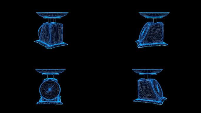 蓝色线框全息科技盘秤动画视频素材带通道