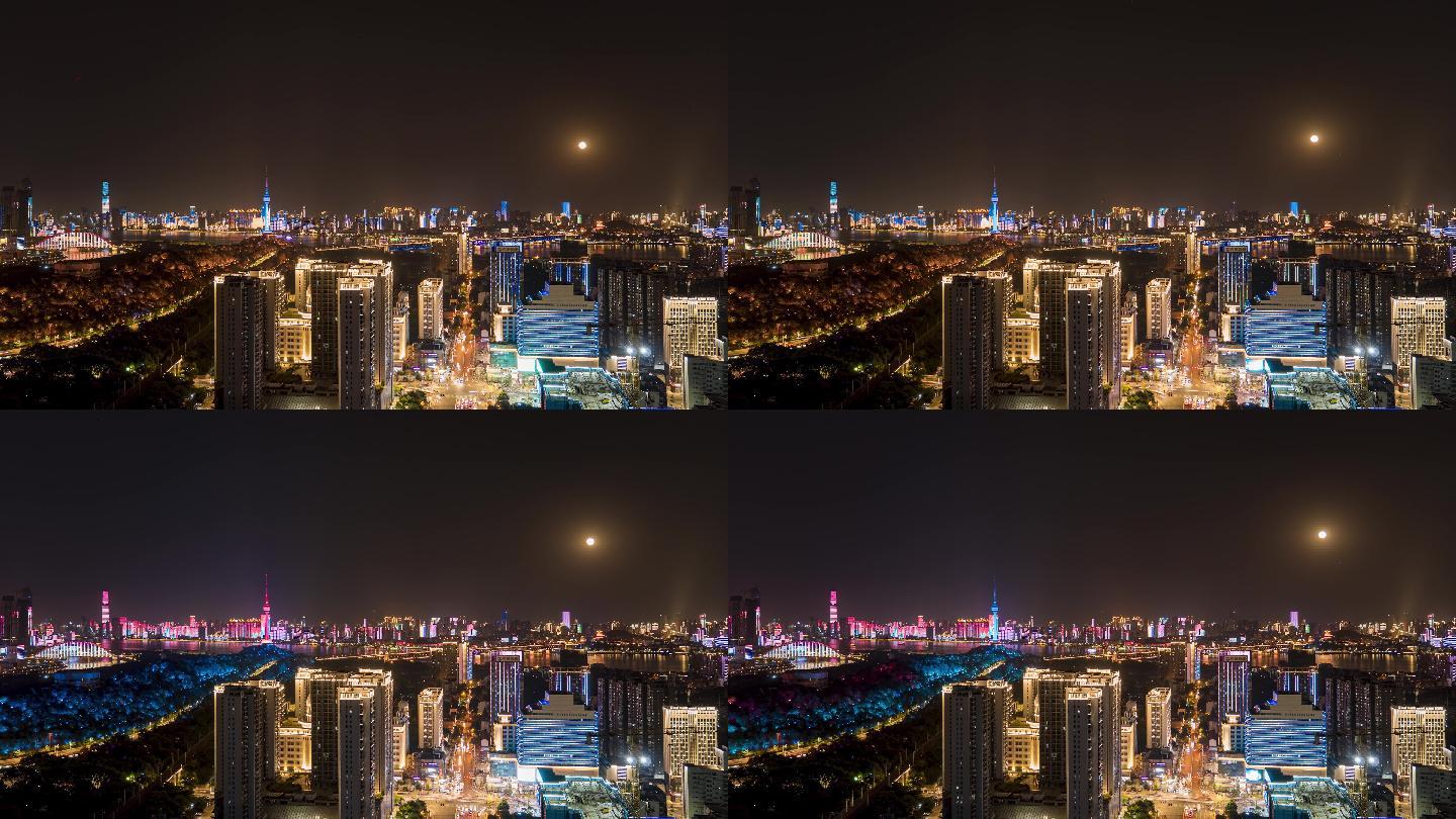 武汉夜景月升延时