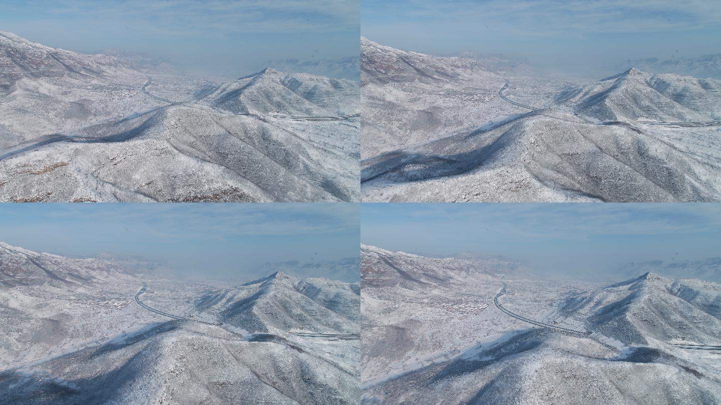 太行山大峡谷雪景航拍公路雪山