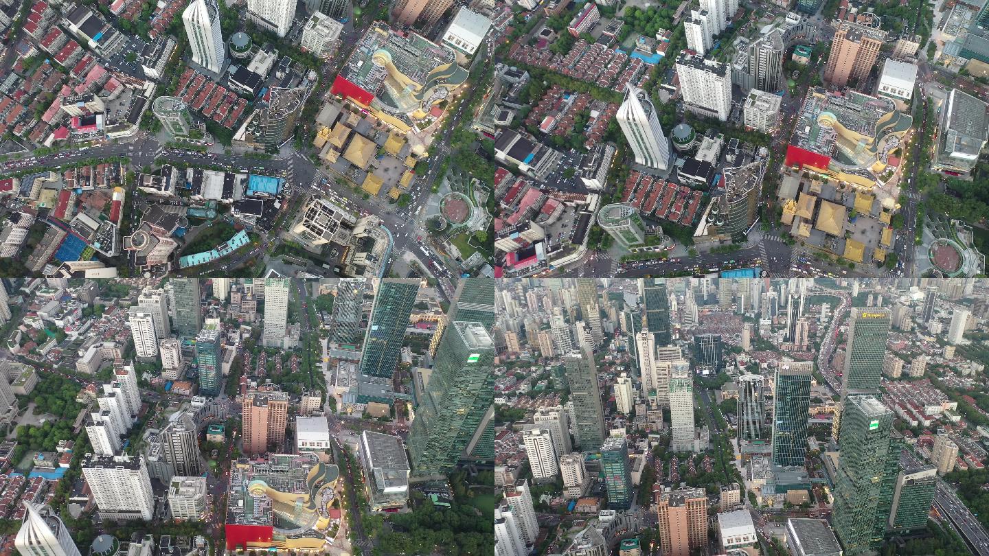 4K原素材-航拍静安寺商圈到上海城市全景