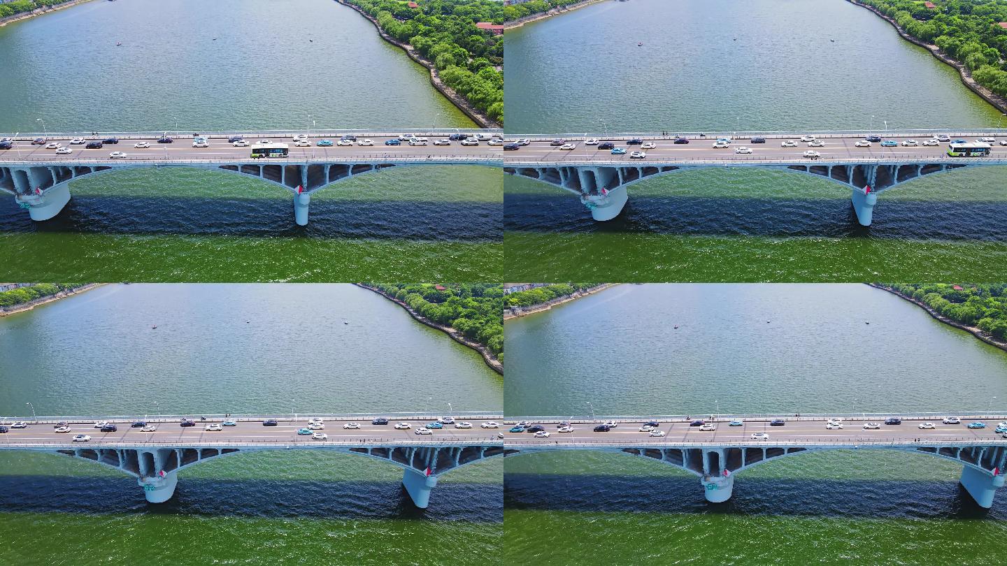 湖南长沙橘子洲大桥拥堵的交通航拍