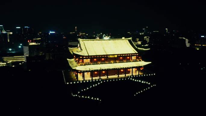 福建福州地标镇海楼夜景灯光航拍