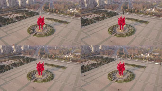 鹤壁东站地标性建筑群鹤雕像航拍环绕