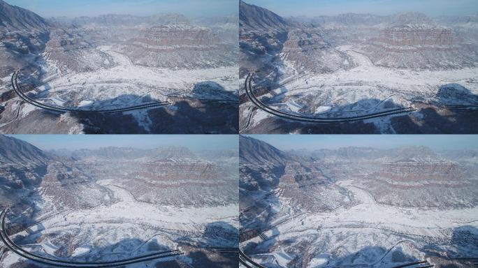 太行山大峡谷雪景航拍隧道公路