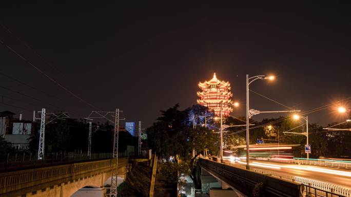 4K湖北武汉黄鹤楼夜景延时摄影