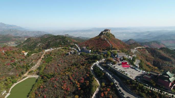 柏尖山寺树木绿叶红叶航拍空境推近