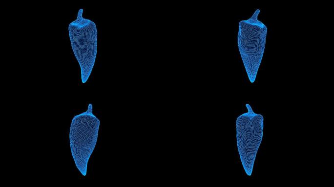 蓝色线框全息科技辣椒动画视频素材带通道
