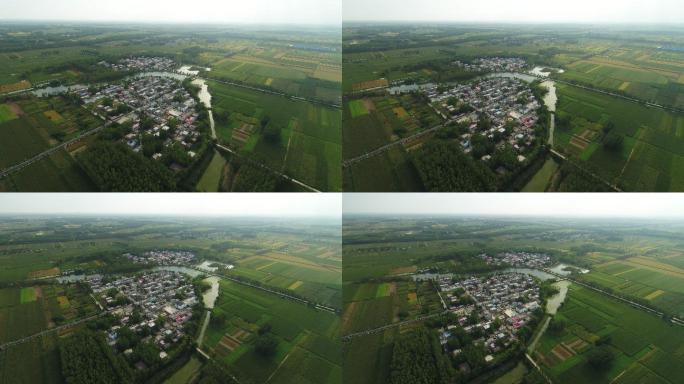 贾湖村村庄田野河流航拍