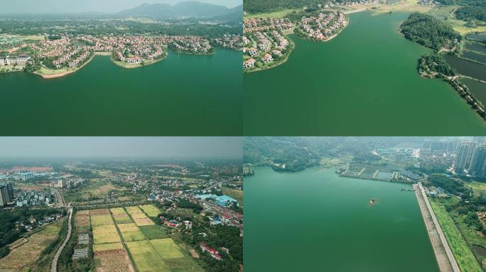 4K岳阳湘阴燎原水库航拍空镜