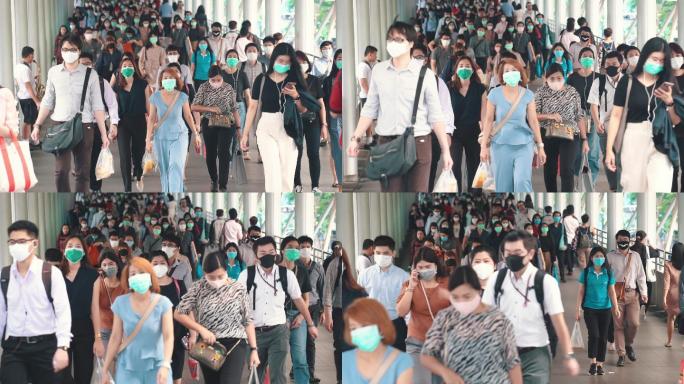 人群拥挤，戴口罩以防止冠状病毒