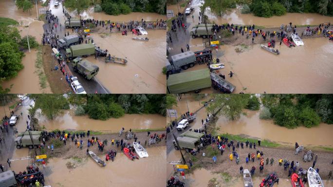 水灾救援行动城市自然灾害救援人员