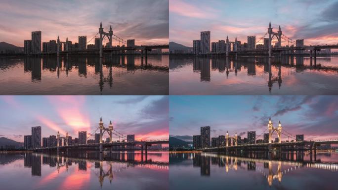 珠海白石桥火烧云晚霞日转夜延时