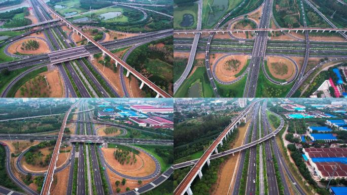 4K航拍南京雍庄枢纽高速枢纽