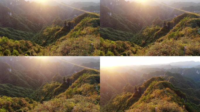 4K 航拍夕阳下的大山山脉风光