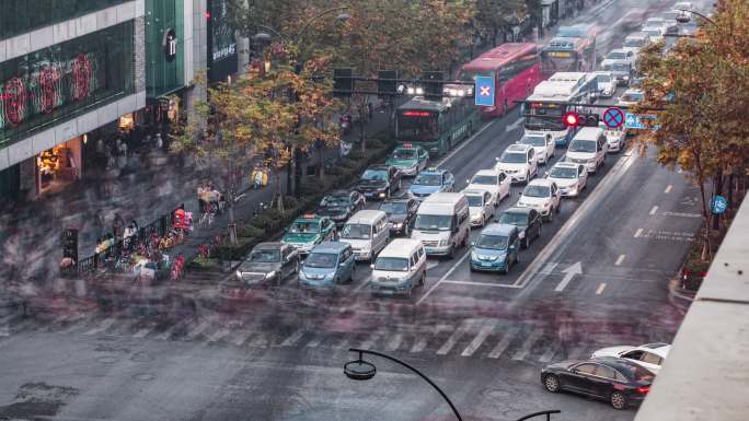 杭州 苹果店十字路口 人流 过马路 延时