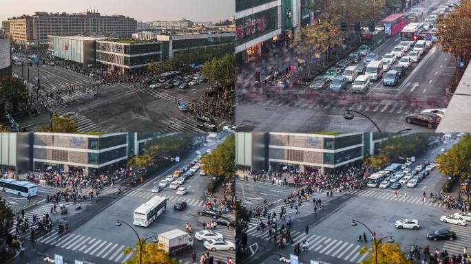 杭州 苹果店十字路口 人流 过马路 延时