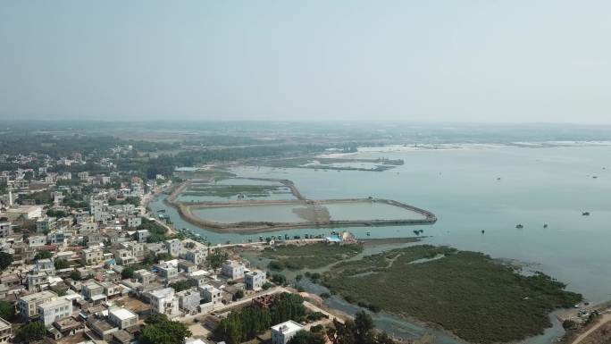 4k大气航拍海边渔民村庄房屋（原素材）