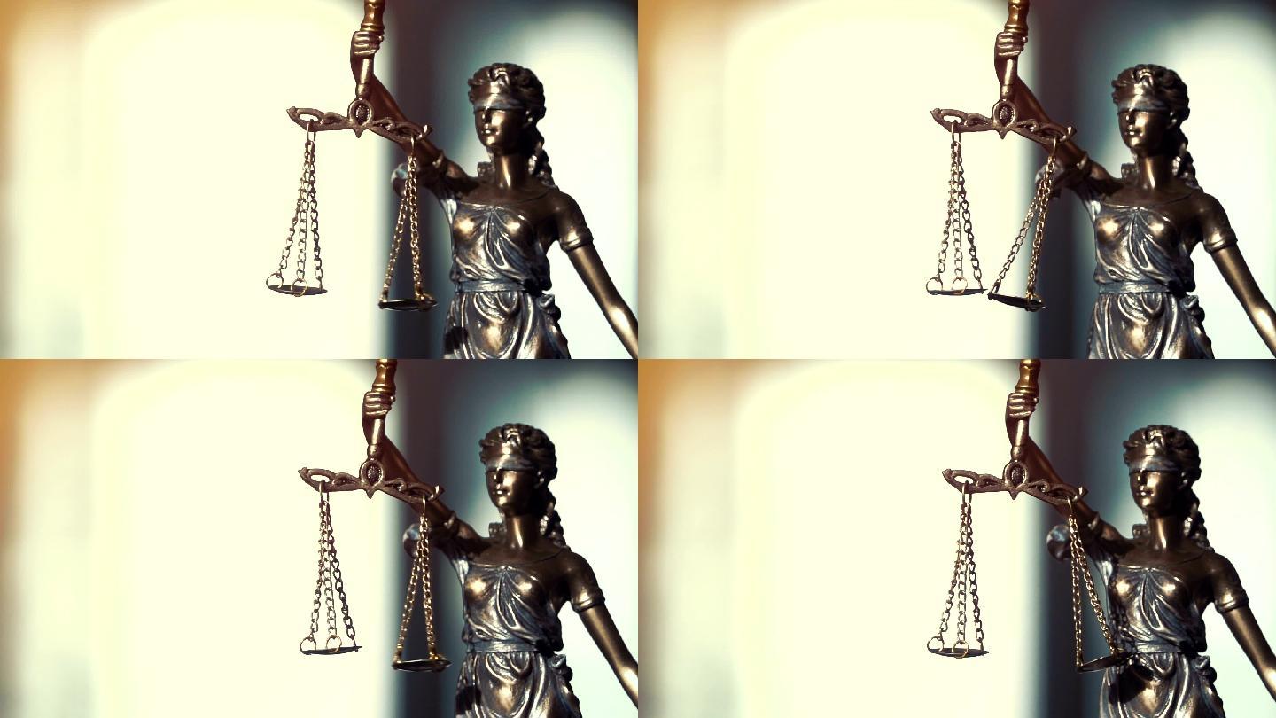 女法官雕像法律审判跟踪镜头概念