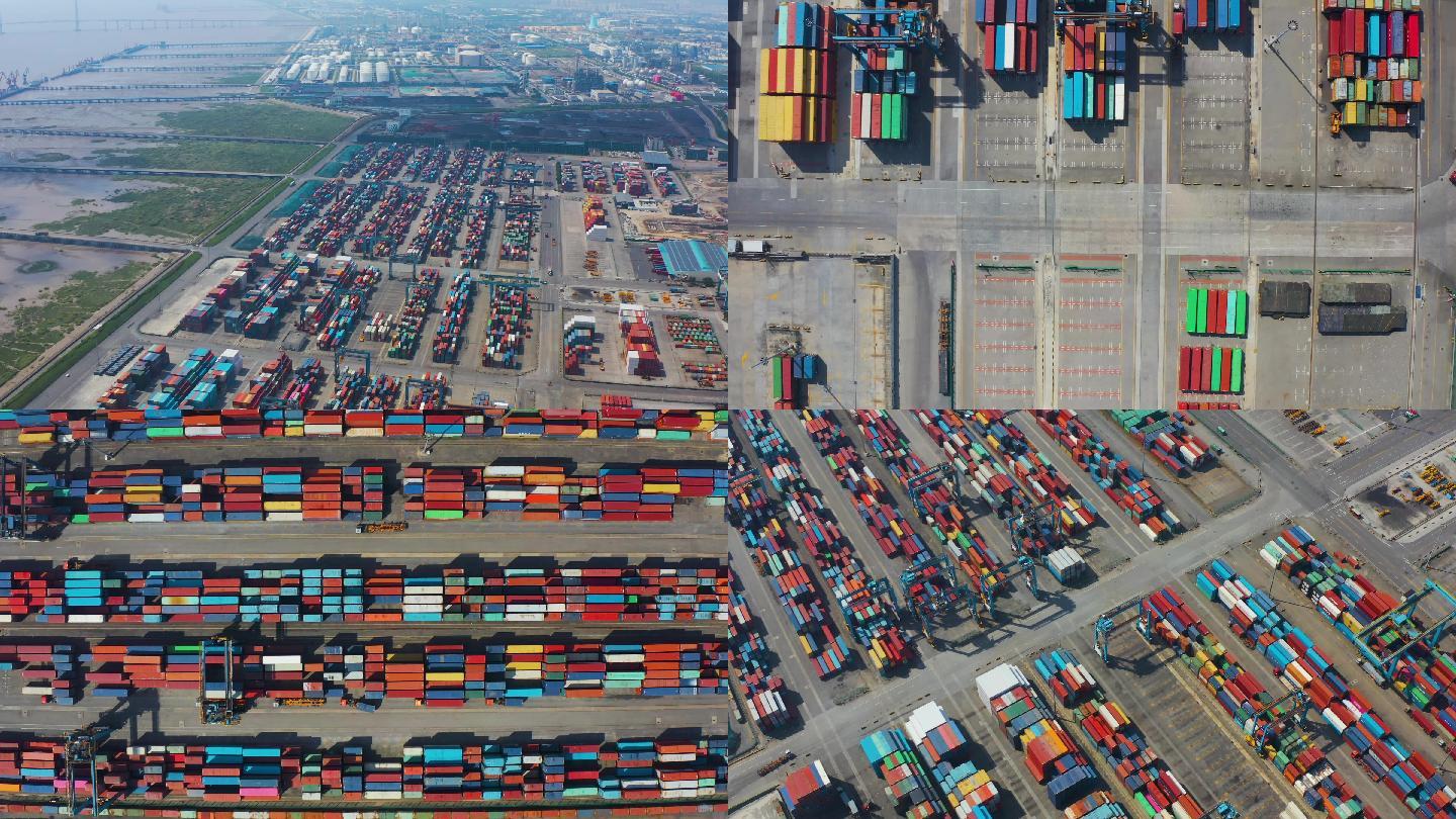 4K航拍港口码头集装箱-物流货运海洋运输