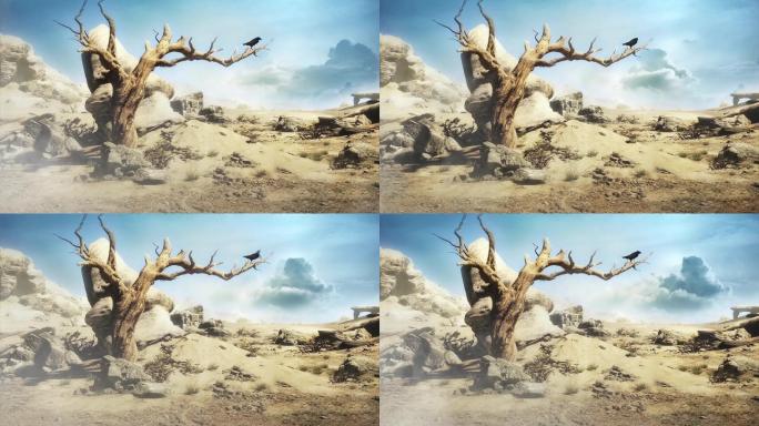 沙漠戈壁枯树昏鸦