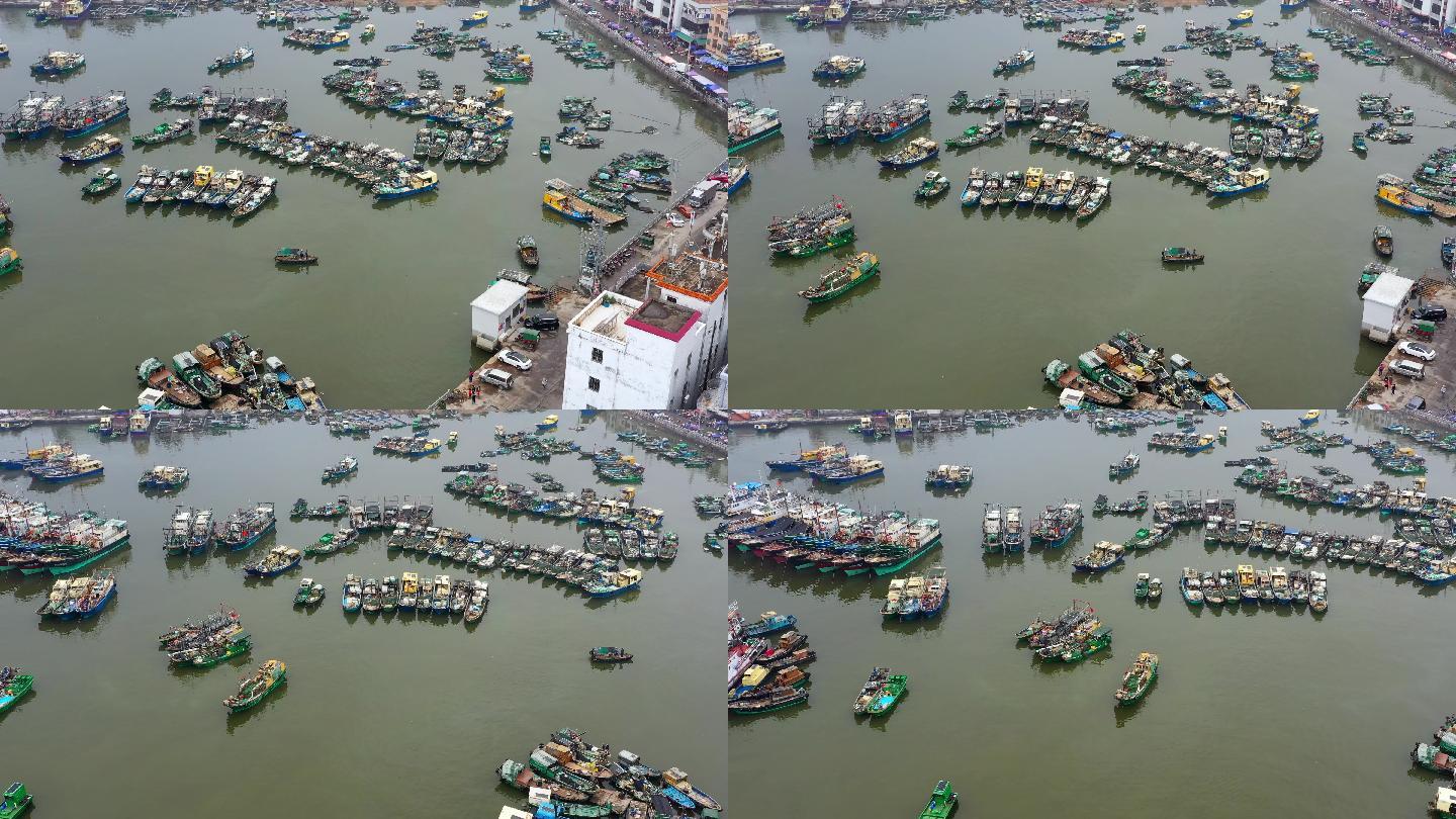 4K航拍渔民停船的渔港