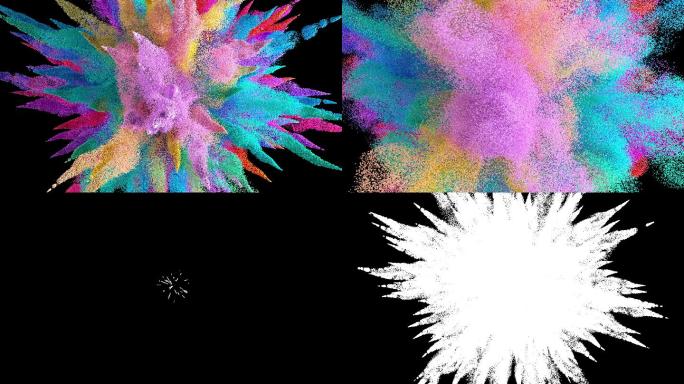 爆炸的彩色粒子绚丽炫彩透明通道概念