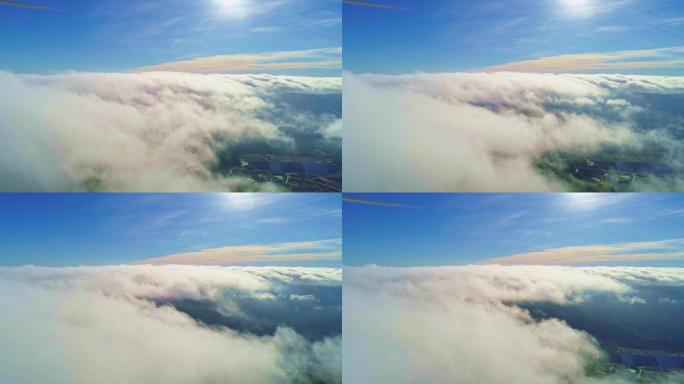 航拍高空风景云层之上云层翻滚