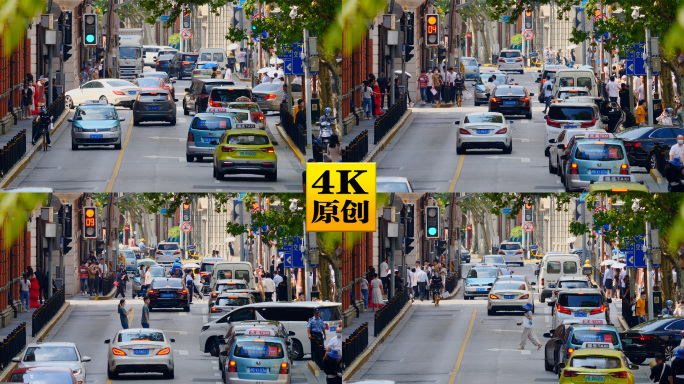 4K原创)拥挤的城市道路交通混杂的车流