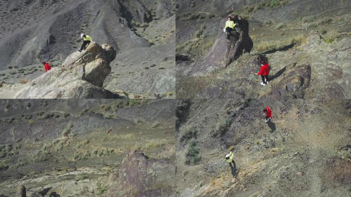 航拍：新疆户外 爬山的女孩