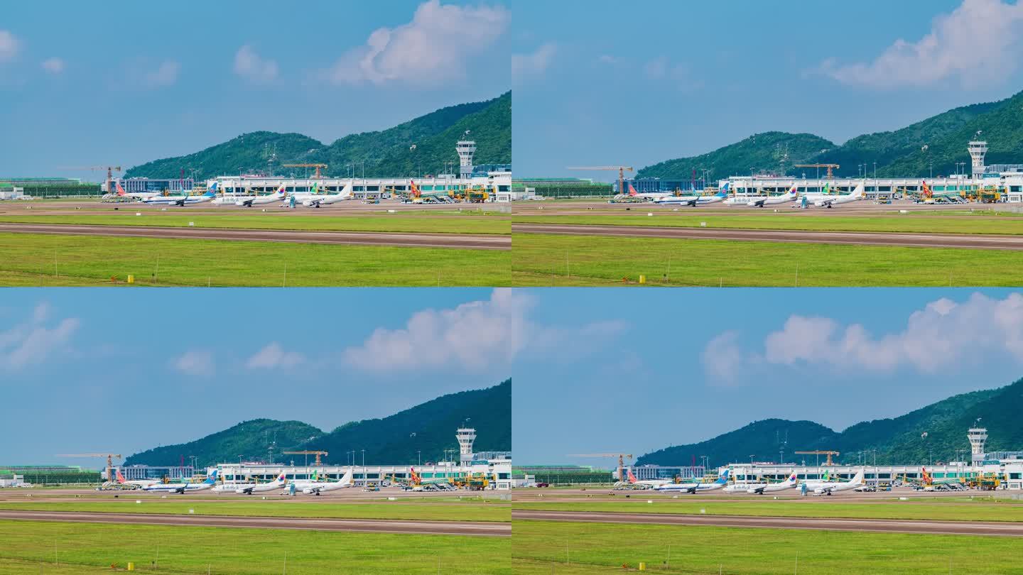 广东珠海金湾机场航站楼停机坪延时交通素材