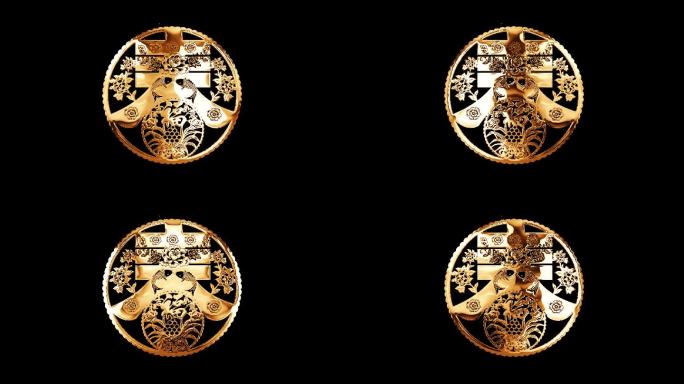 《春字剪纸窗花》兔年喜庆金色透明通道