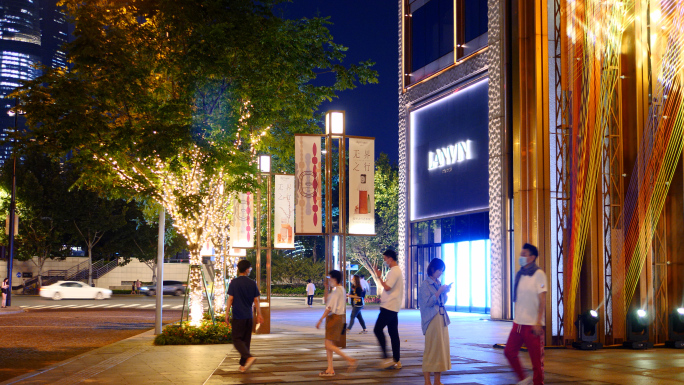 4K原创)城市高档商场旋转门高楼大厦夜景