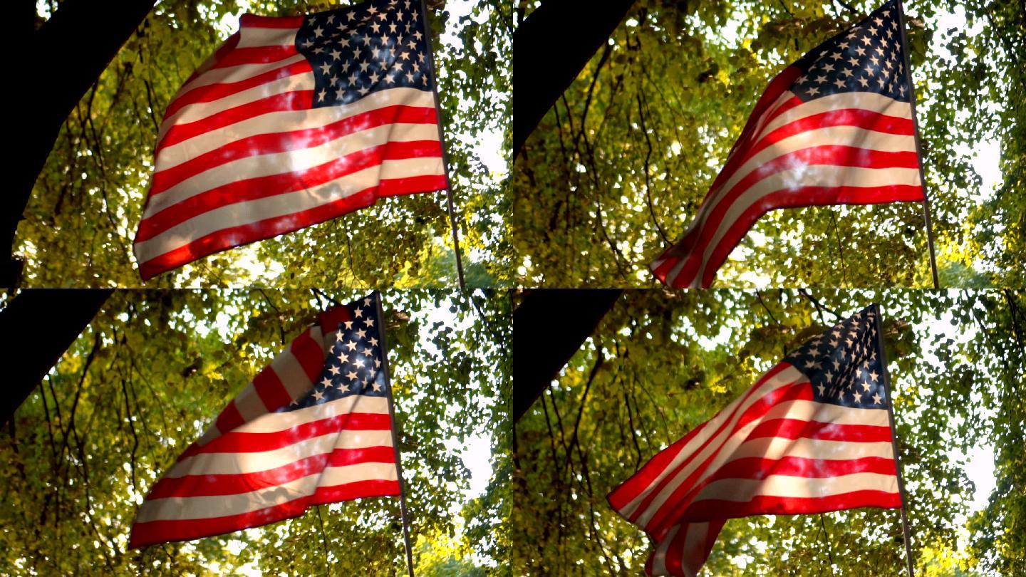 日落时的美国国旗国外外国美利坚星条旗