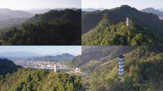 航拍杭州市临安区祈祥塔