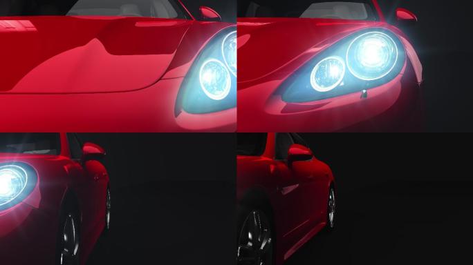 黑色背景上的红色汽车前视图3d渲染
