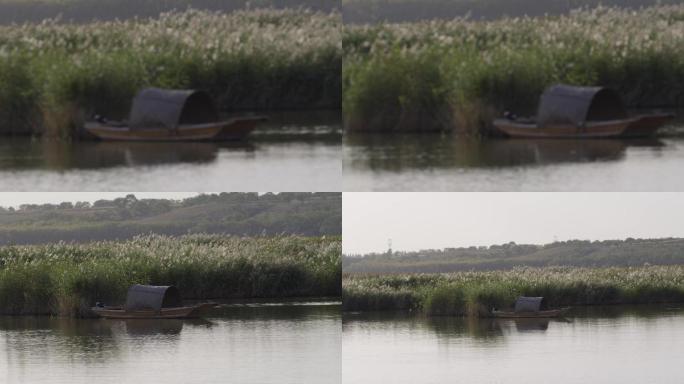 古代空镜，小船停靠湖边4k一艘孤独的