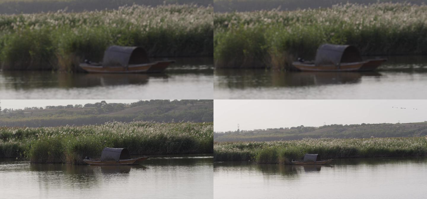 古代空镜，小船停靠湖边4k一艘孤独的